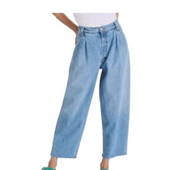 Mother Snack Double Prep Fun Dip Flood Fray Jeans 34 (14) Cropped Raw Hem NWT - Picture 1 of 9